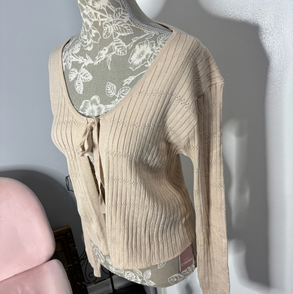 2 For $10 Khol's Tan Women's Cardigan With Open Tie Up Front